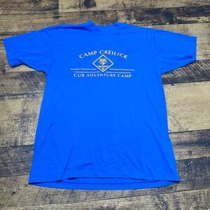 Hanes Camp Greilick Cub Adventure Camp T-Shirt Blue Graphic Tee Large Boy Scouts